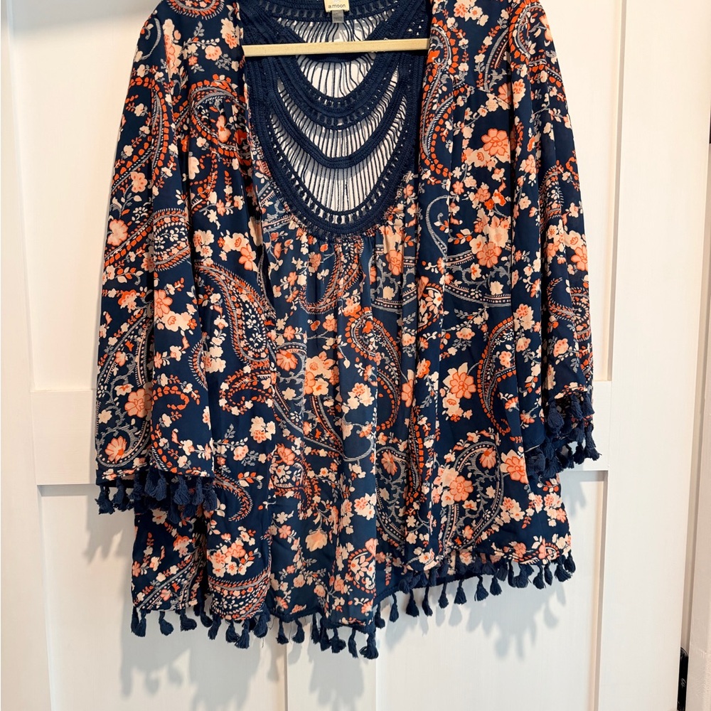 Navy Floral Paisley Kimono Blouse